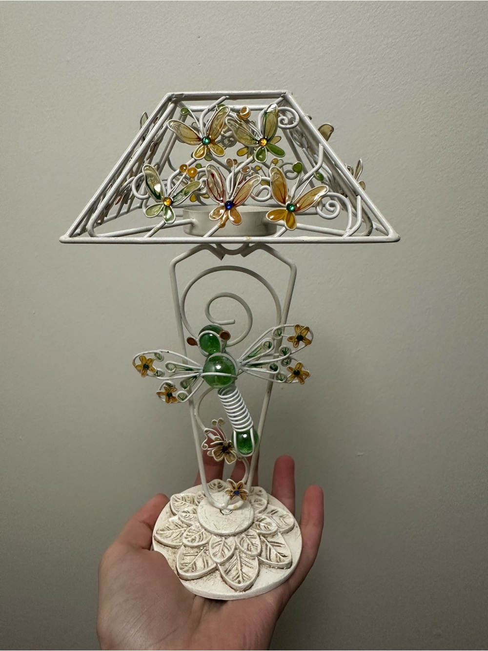 White Floral Dragonfly Decorative Table Lamp for candles